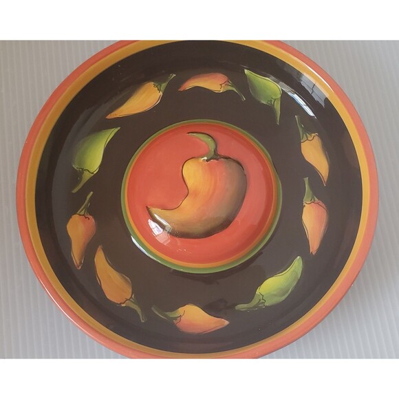 CLAY ART HAND PAINTED JALAPENO MARGARITA SALTER 7" PEPPERS Trinket Nut Dish Red - Picture 4 of 8